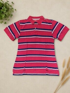 Faded Glory Raspberry Pink Striped Polo Shirt